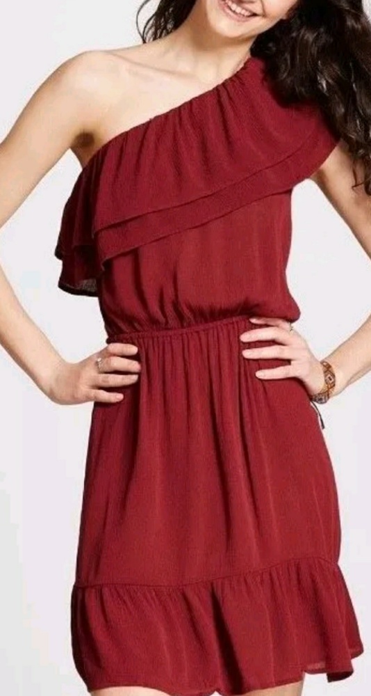 One shoulder dress burgundy